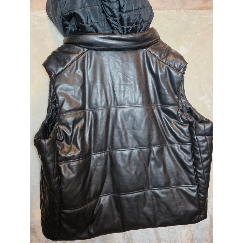 Sean John Mens Faux Leather Hooded Puffer Vest Black‎ 5X Big and Tall Outerwear